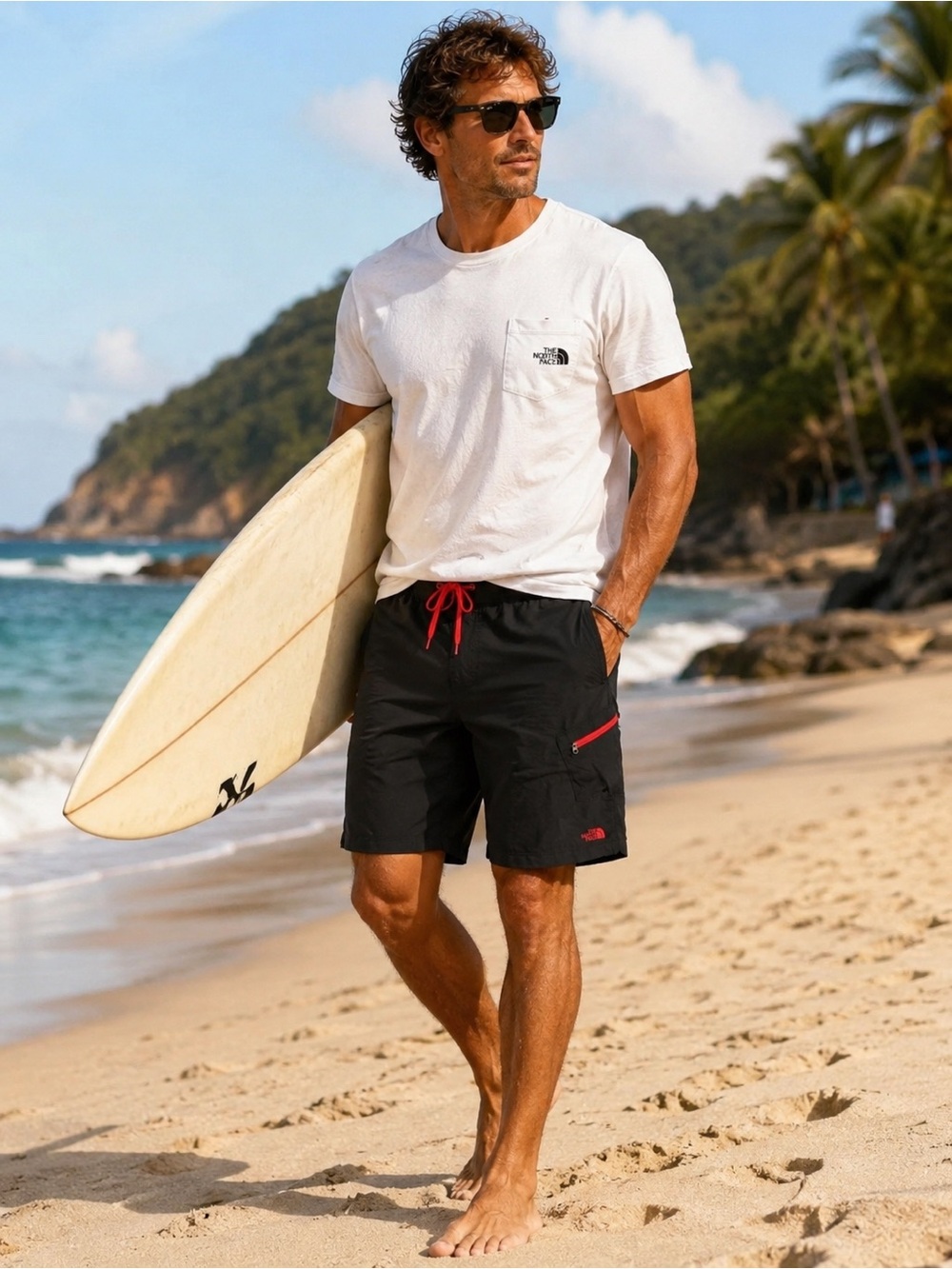The North Face Black Men's Swim Board Shorts with Red Accents